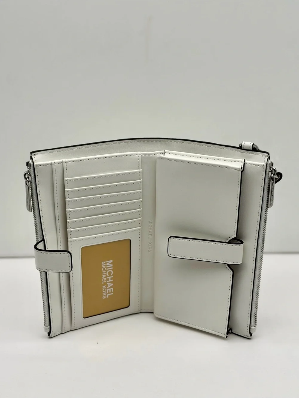 MICHAEL KORS Jet Set Travel Logo Double Zip Wallet  Wristlet Optic White